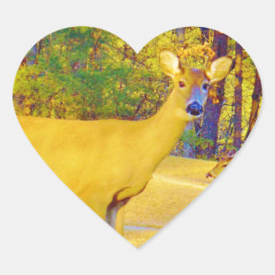 Mosterd gekleurd deer met lichtblauw hart sticker