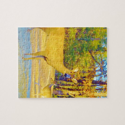 Mosterd gekleurd deer met lichtblauw legpuzzel (Horizontaal)