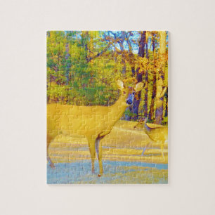 Mosterd gekleurd deer met lichtblauw legpuzzel