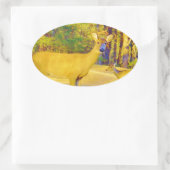 Mosterd gekleurd deer met lichtblauw ovale sticker (Tas)