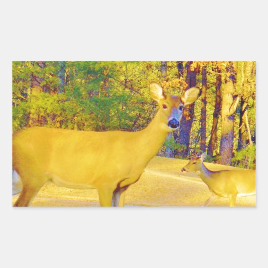 Mosterd gekleurd deer met lichtblauw rechthoekige sticker (Voorkant)