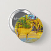 Mosterd gekleurd deer met lichtblauw ronde button 5,7 cm (Voorkant /achterkant)