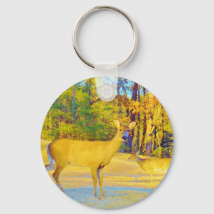 Mosterd gekleurd deer met lichtblauw sleutelhanger