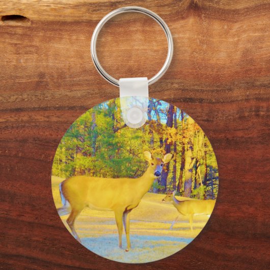 Mosterd gekleurd deer met lichtblauw sleutelhanger (Voorkant)