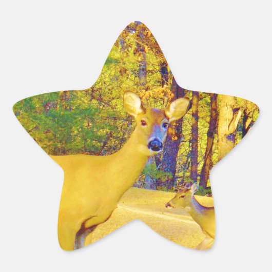 Mosterd gekleurd deer met lichtblauw ster sticker (Voorkant)