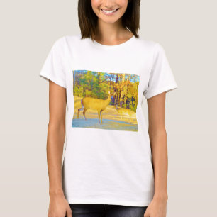 Mosterd gekleurd deer met lichtblauw t-shirt