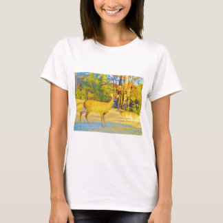 Mosterd gekleurd deer met lichtblauw t-shirt