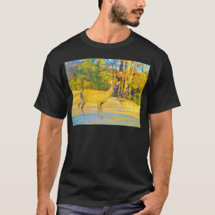 Mosterd gekleurd deer met lichtblauw t-shirt
