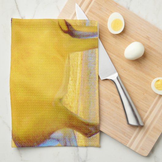 Mosterd gekleurd deer met lichtblauw theedoek (Quarter Fold)