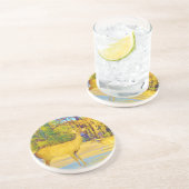 Mosterd gekleurd deer met lichtblauw zandsteen onderzetter (Zijkant)