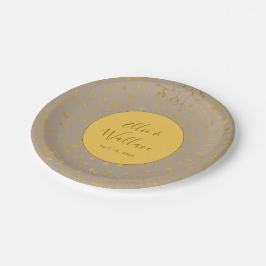 Mosterd gekruid geel takje elegante bruiloft papieren bordje (Gekanteld)