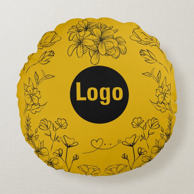 Mosterd Gele Bloemen Ontwerp Kussen (Voorkant)