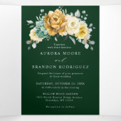 Mosterd Gele Bloemige Salie Groene Moderne Trouwda Drieluik Aankondiging (Binnenkant midden)