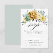 Mosterd Gele Bloemige Salie Groene Moderne Trouwda RSVP Kaartje (Voorkant / Achterkant)