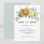 Mosterd Gele Bloemige Salie Groene Moderne Trouwda Save The Date (Voorkant / Achterkant)