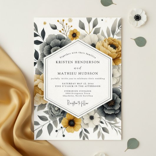 Mosterd Gele Botanische Romantische Bruiloft Kaart