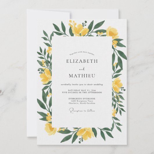 Mosterd Gele Eucalyptus Bruiloft Kaart (Voorkant)