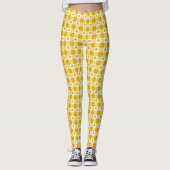 Mosterd Gele Geruite Klaver Retro Kleur Leggings (Voorkant)