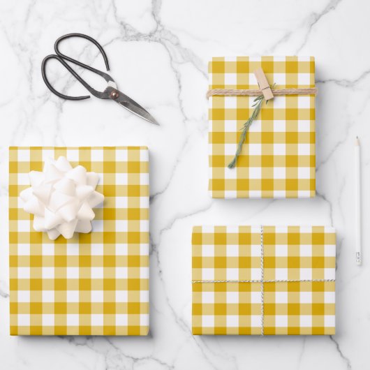 Mosterd Gele Gingham Retro Kleur Inpakpapier Vel (Voorkant)