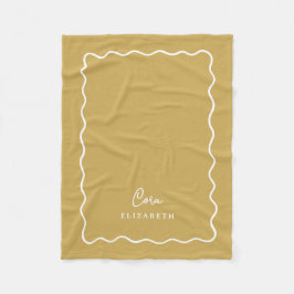 Mosterd Gele Golvende Rand Monogram Fleece Deken