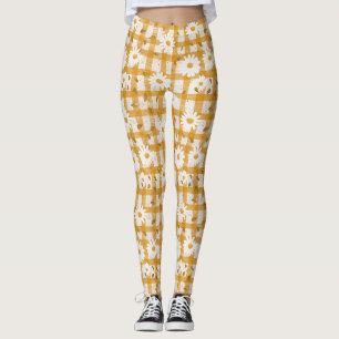 Mosterd Gele Madelief Crème Boerderij Gingham Leggings