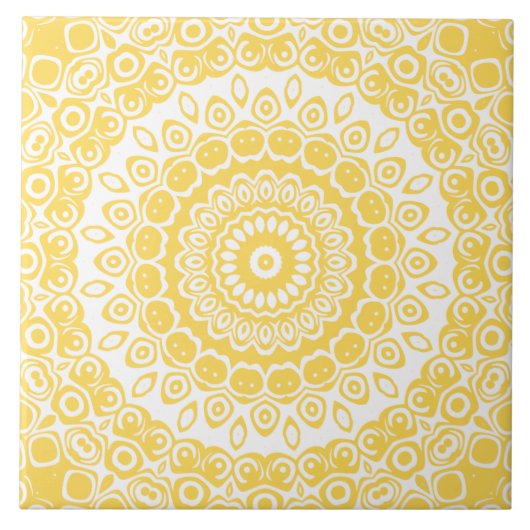 Mosterd Gele Mandala Patroon Tegeltje (Voorkant)