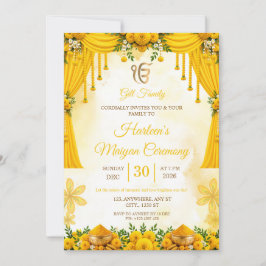 Mosterd Gele Marigold Maiyan Ceremonie Uitnodiging