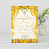 Mosterd Gele Marigold Maiyan Ceremonie Uitnodiging (Staand voorkant)
