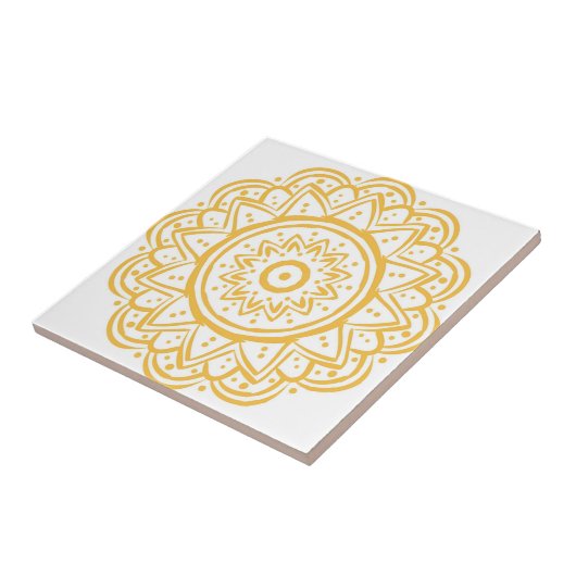 mosterd gele patroontekentegels tegeltje (Zijkant)