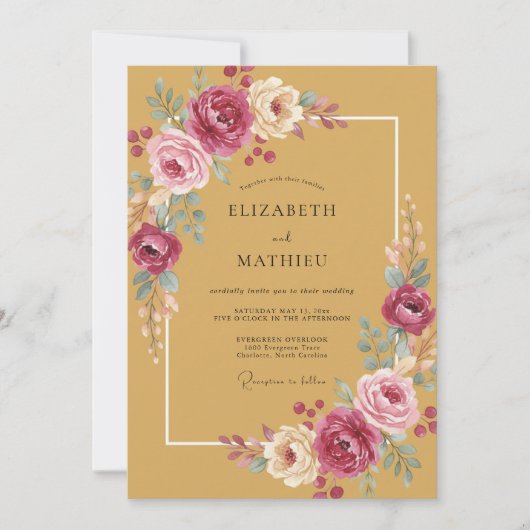 Mosterd Gele Romantische Boho Bruiloft Kaart (Voorkant)