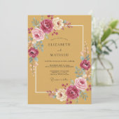 Mosterd Gele Romantische Boho Bruiloft Kaart (Staand voorkant)