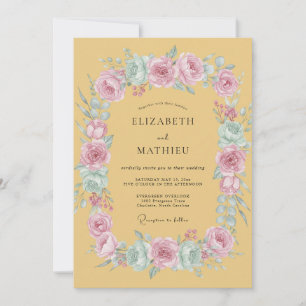 Mosterd Gele Whimsical Rose Bruiloft Kaart