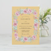 Mosterd Gele Whimsical Rose Bruiloft Kaart (Staand voorkant)