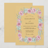 Mosterd Gele Whimsical Rose Bruiloft Kaart (Voorkant / Achterkant)