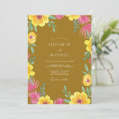 Mosterd Gele Wilde Bloemen Bruiloft Kaart (Staand voorkant)