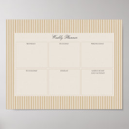 Mosterd Gestreepte weekplanner afdrukbaar Poster