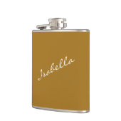 Mosterd Goud Elegante Script Naam Bruiloft Feest Heupfles (Links)