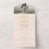 Mosterd goud en blozen foto bruiloft all in one uitnodiging (Binnen)