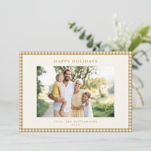 Mosterd Goud Gingham Geruite Familie Fotolijst Feestdagenkaart
