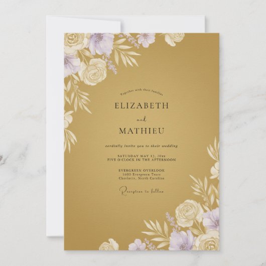 Mosterd Goud Lilac Loof Eucalyptus Bruiloft Kaart (Voorkant)