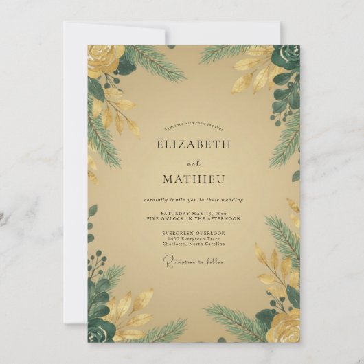 Mosterd Goud Loof Eucalyptus Bruiloft Kaart (Voorkant)
