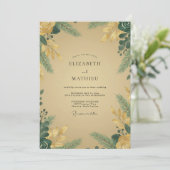 Mosterd Goud Loof Eucalyptus Bruiloft Kaart (Staand voorkant)