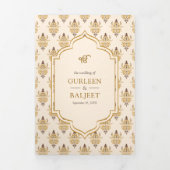 Mosterd Ikat Alles in een Anand Karaj Sikh bruilof Drieluik Uitnodiging (Cover)