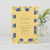 Mosterd Indigo Bloemblad Bruiloft Kaart (Staand voorkant)