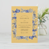 Mosterd Indigo Bloemrijke Rustieke Bruiloft Kaart (Staand voorkant)