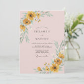 Mosterd Klaproos Blush Bruiloft Kaart (Staand voorkant)
