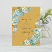 Mosterd Koremblauw Loof Eucalyptus Bruiloft Kaart (Staand voorkant)