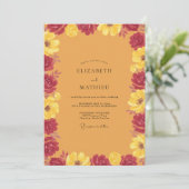 Mosterd Krimson Ranunculus Eucalyptus Bruiloft Kaart (Staand voorkant)