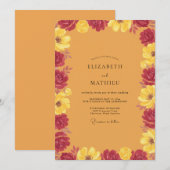 Mosterd Krimson Ranunculus Eucalyptus Bruiloft Kaart (Voorkant / Achterkant)
