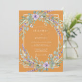 Mosterd Lavendel Wilde Bloemen Bruiloft Kaart (Staand voorkant)